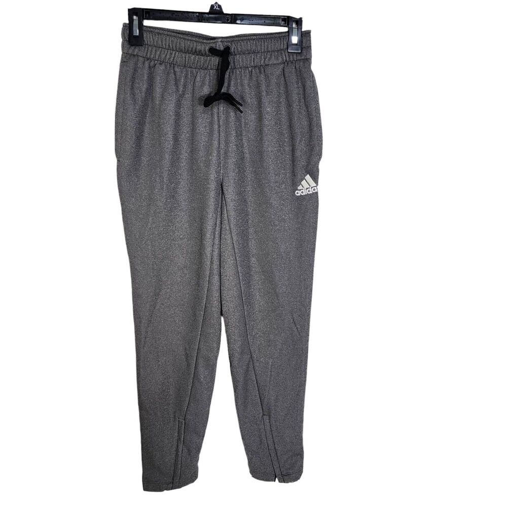 Adidas Sweatpants Mens Small Game And Go Tapered Zip Leg Gray Drawstring GT0061